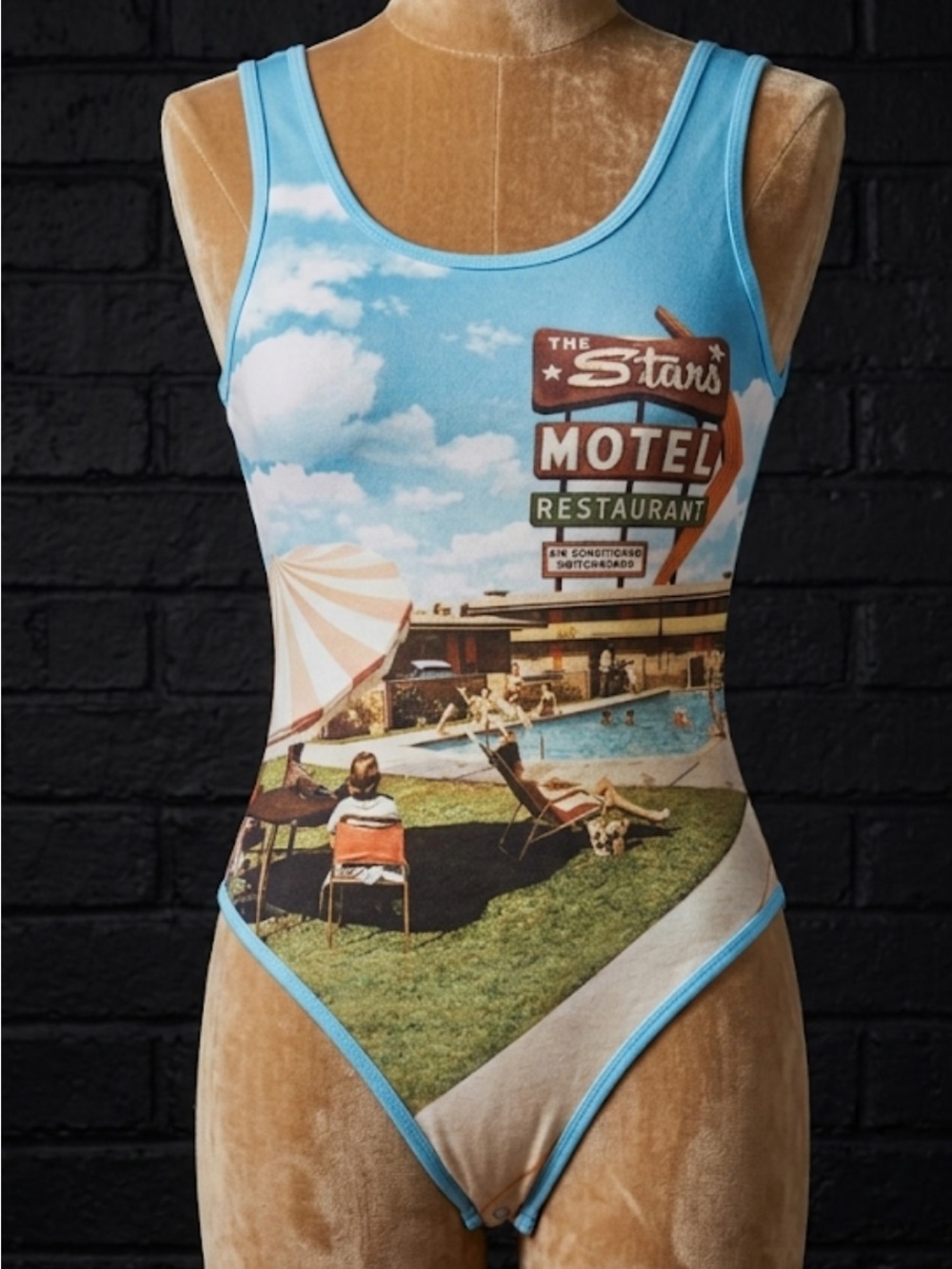 Topshop Light Blue Motel Print Bodysuit